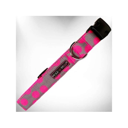Pink Dot on Grey - Polka Dot Dog - Neon Collars - S 3/4" width fits 10-14" neck