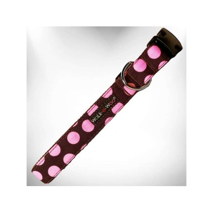 Pink Dot on Brown - Polka Dot Dog Collars - XL 1.5" wide fits 18-28" neck