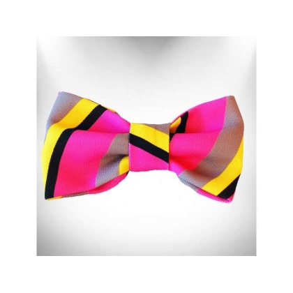 Pink/Grey  - Stripes Doggie Bow Tie - Small 4"x 2"