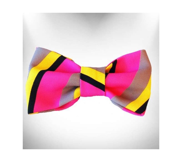 Pink/Grey  - Stripes Doggie Bow Tie - Small 4"x 2"