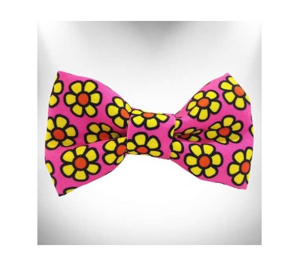 Yellow Daisies on Pink - Flower Dog Bow Tie