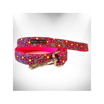 Pink Daisies on Grey - Flower Dog Leads  - THIN Lead 5/8" width- 5' length