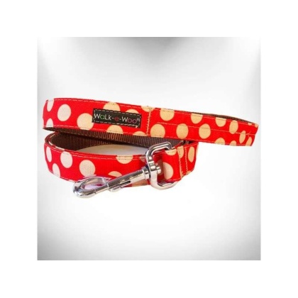 Tan Dots on Red - Polka Dot Dog - Tan Dots Leads  - REGULAR Lead 1" width- 5' length
