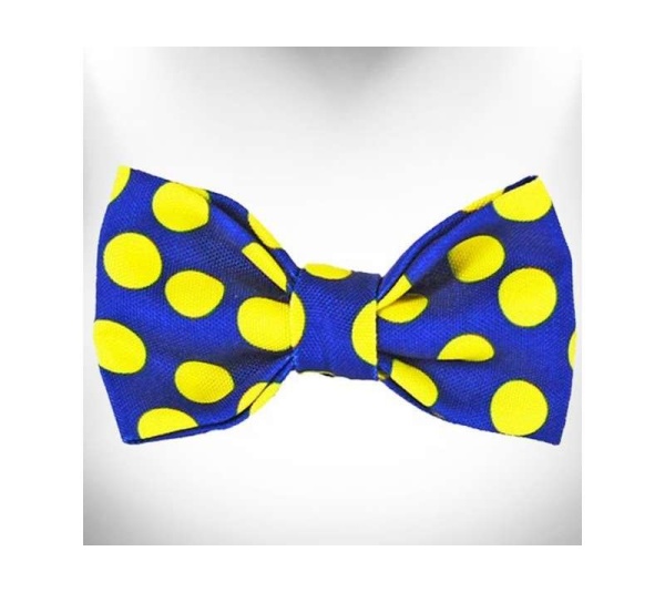 Yellow Dot on Blue - Polka Dot Dog Bow Tie