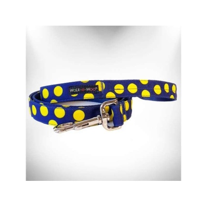 Yellow Dot on Blue - Polka Dot Dog Leads  - REGULAR Lead 1" width- 5' length