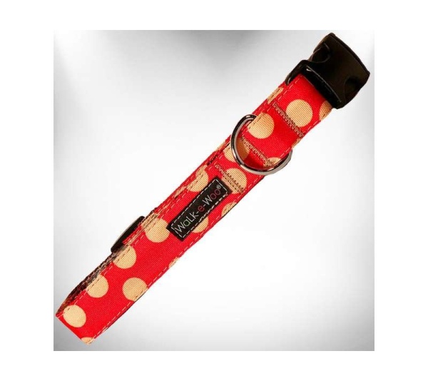 Tan Dots on Red - Polka Dot Dog - Tan Dots Collars - S 3/4" width fits 10-14" neck