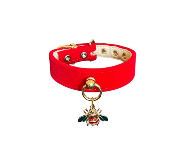 Red - Bee Mine Dog Collar - 14"