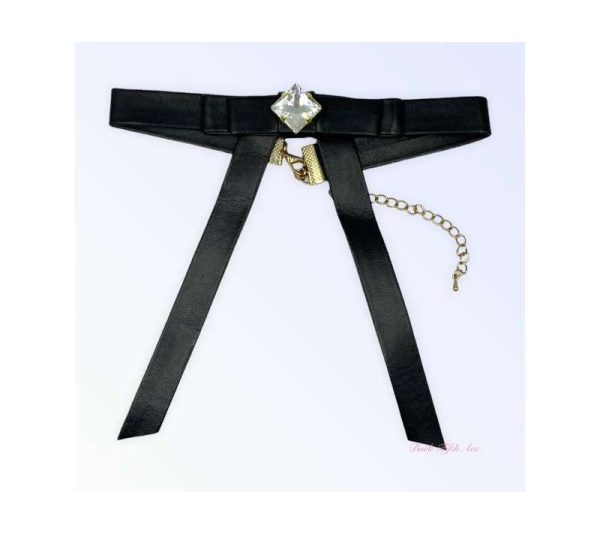 Black Vegan Leather Long Bow Necklace