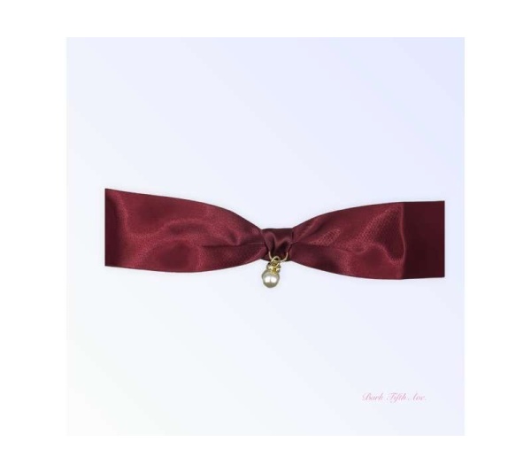 Burgundy Satin Bow & Pearl Necklace