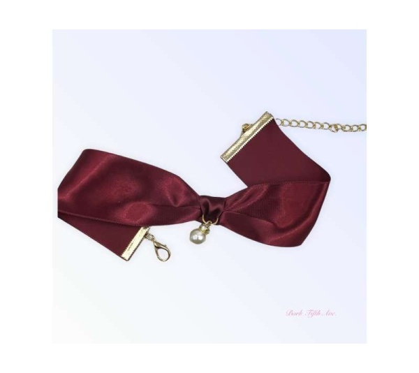 Burgundy Satin Bow & Pearl Necklace
