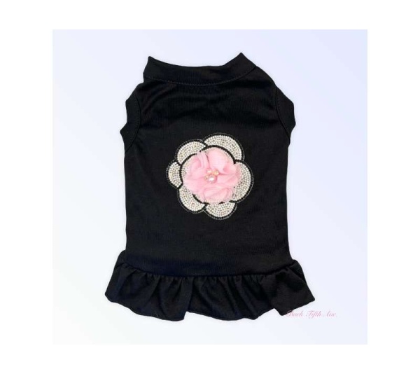 PINK FLOWER - Chiffon and Rhinestone Camellia Dress - Medium