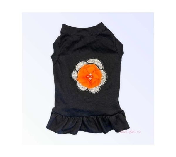 ORANGE FLOWER - Chiffon and Rhinestone Camellia Dress - Small