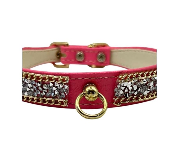 Pink - Chunky Rhinestone and Chain Collar - 10"