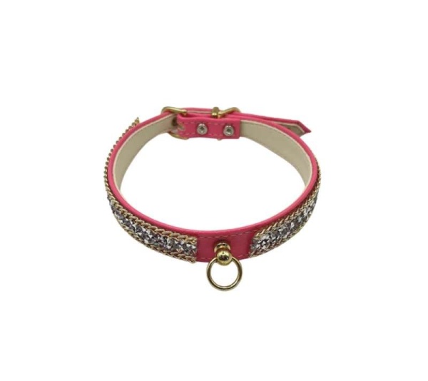 Pink - Chunky Rhinestone and Chain Collar - 12"