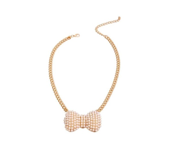 Cream Chunky Bow Necklace - Large