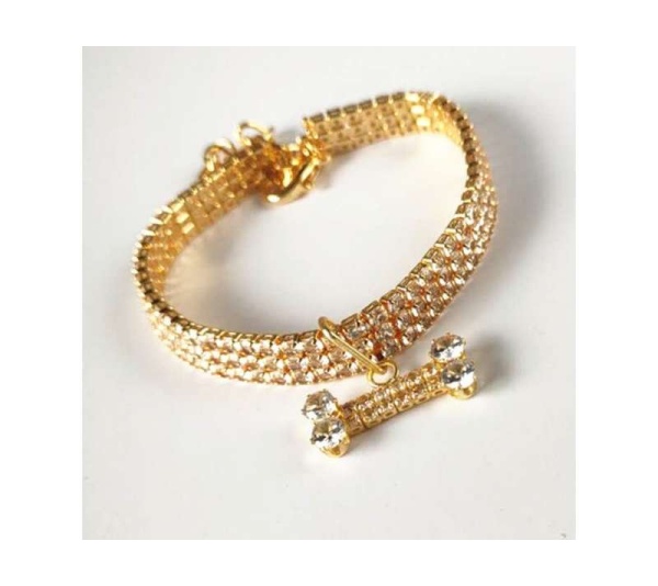 GOLD - Diamond Bone Pet Collar - Small