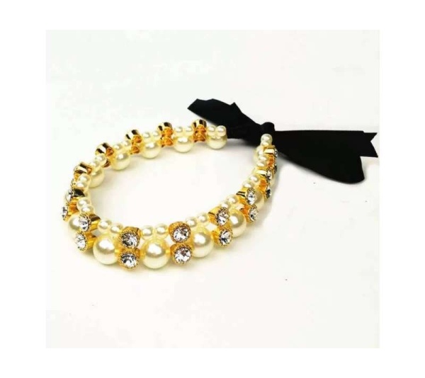 White - Lovely Pearl Ribbon Necklace - Large