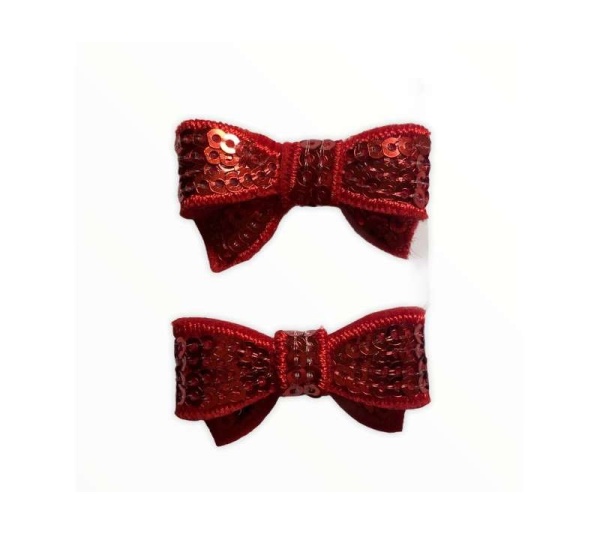 Red - Mini Sequin Hair Bow Clips
