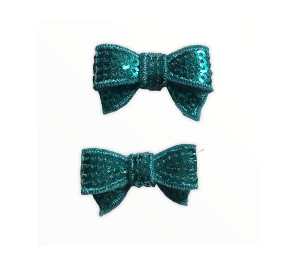 Teal - Mini Sequin Hair Bow Clips