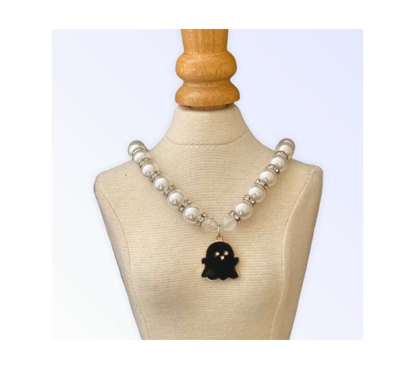 BLACK - My Fa-BOO-Lous Pearl Ghost Necklace - Medium