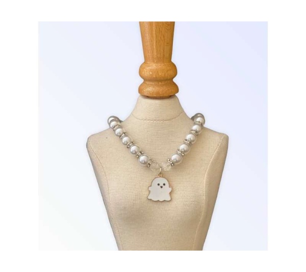 WHITE - My Fa-BOO-Lous Pearl Ghost Necklace - Large
