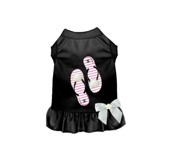 BLACK - My Favorite Fuzzy Flip Flops Dog Dress - Large