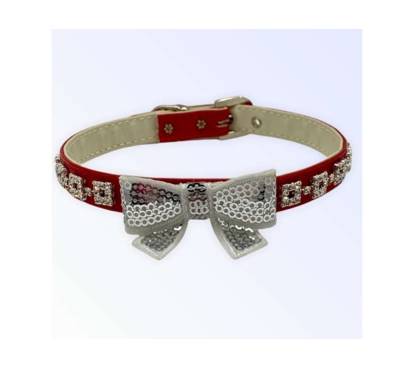 WHITE BOW - My Glam Holiday Bow Collar - Medium