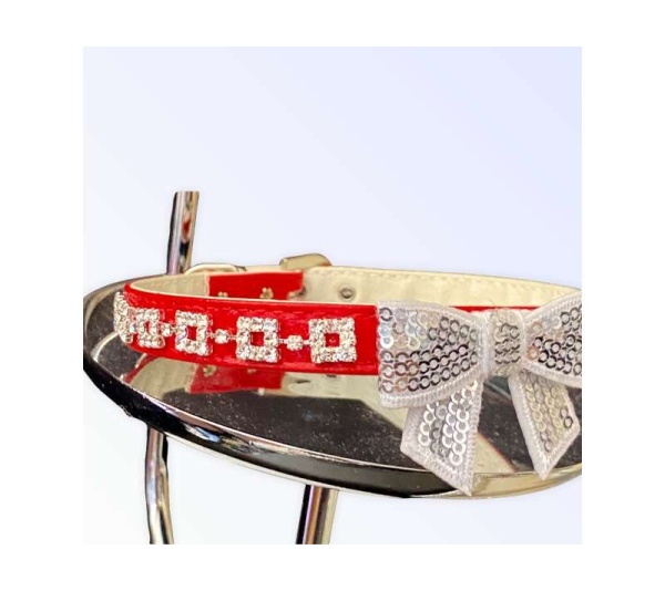 WHITE BOW - My Glam Holiday Bow Collar - X Large