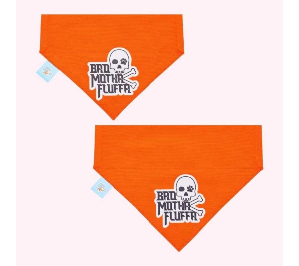 "Bad Motha Fluffa" Orange Collar Bandana - Medium