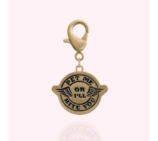 Gold - "Pet Me or I'll Bite You" Dog Collar Charm