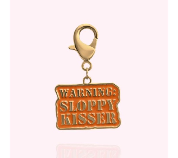 Gold - "Warning: Sloppy Kisser" Dog Collar Charm