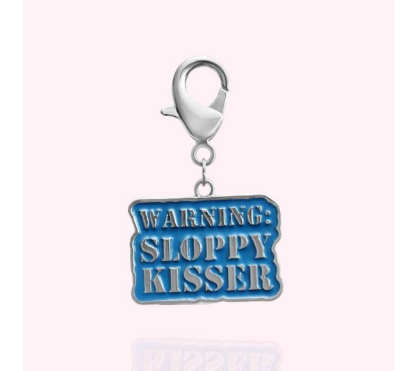 Silver - "Warning: Sloppy Kisser" Dog Collar Charm