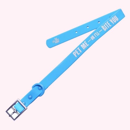 "Pet Me or I'll Bite You" Blue Silicone Collar - Medium