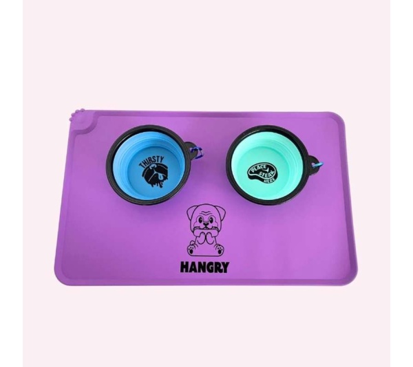 "Hangry" Purple Dog Food Mat