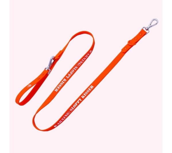 "Warning: Sloppy Kisser" Orange Leash