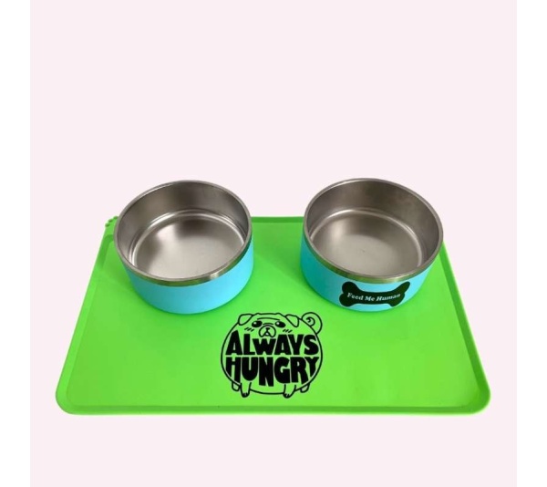 "Always Hungry" Green Dog Food Mat
