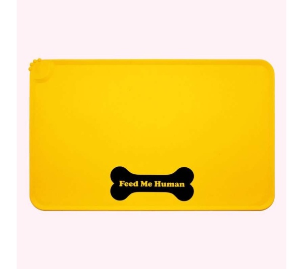 "Feed Me Human" Yellow Dog Food Mat