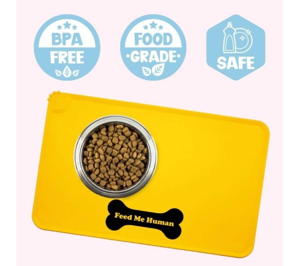 "Feed Me Human" Yellow Dog Food Mat