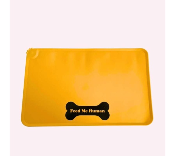 "Feed Me Human" Yellow Dog Food Mat