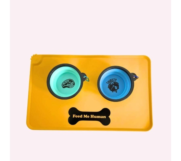 "Feed Me Human" Yellow Dog Food Mat