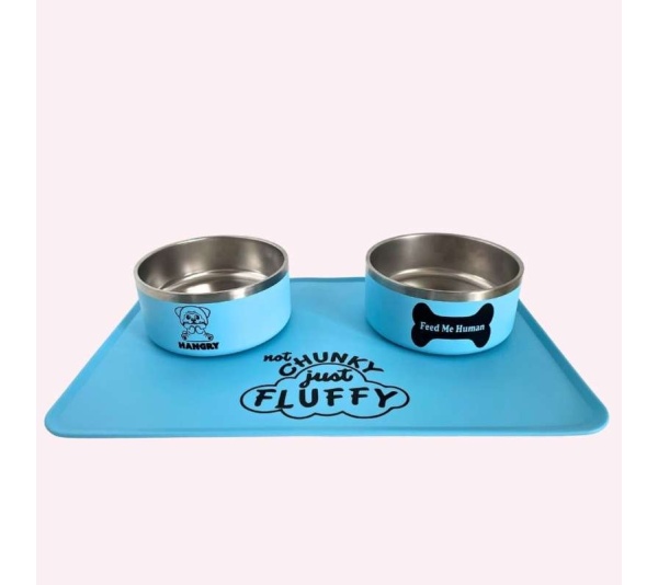 "Not Chunky Just Fluffy" Blue Dog Food Mat