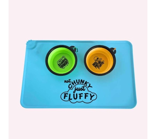 "Not Chunky Just Fluffy" Blue Dog Food Mat