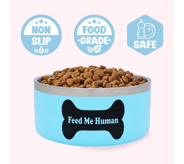 "Feed Me Human" Blue Food Bowl