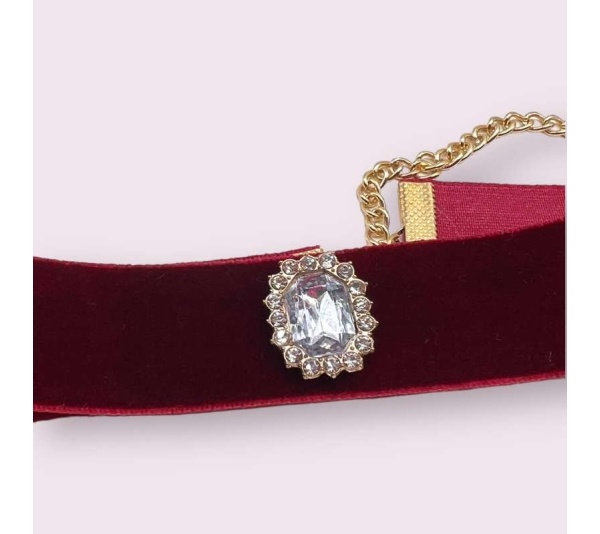 Luxurious Velvet Crystal Dog Collar - 16"