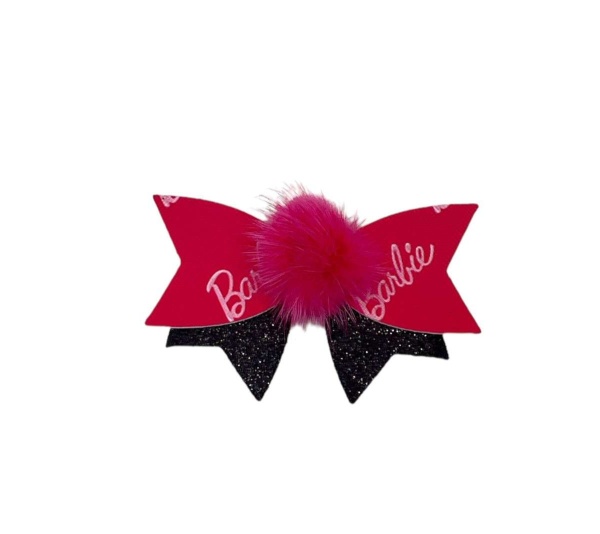 Mink Barbie Pom Bow- Dog Hair Barrette