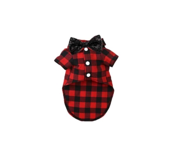 My Fancy Buffalo Plaid Bowtie Dog Shirt - S