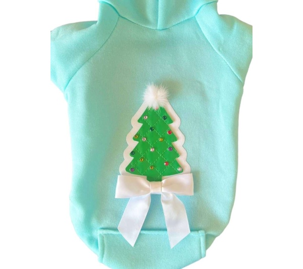 Quilted Christmas Tree Dog Hoodie - Large