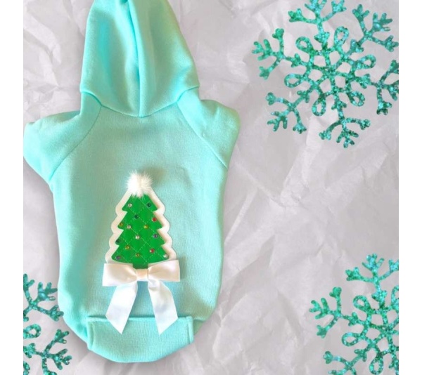 Quilted Christmas Tree Dog Hoodie - XL
