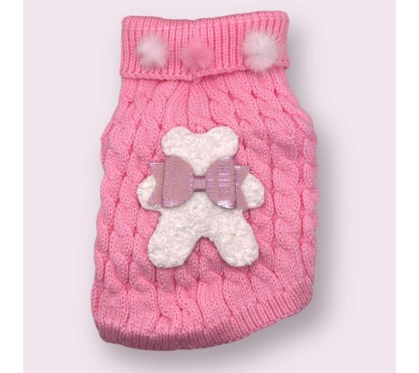 Terry Cloth Knit PomPom Bear Dog Sweater - XL