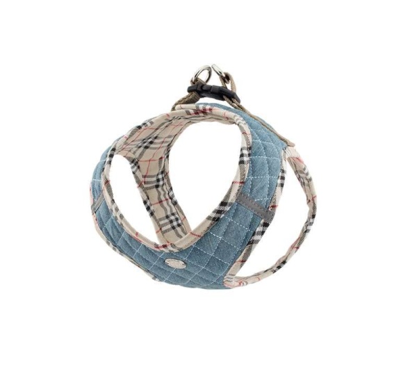 Denim & Beige Plaid - Step-In Denim Harness - Large